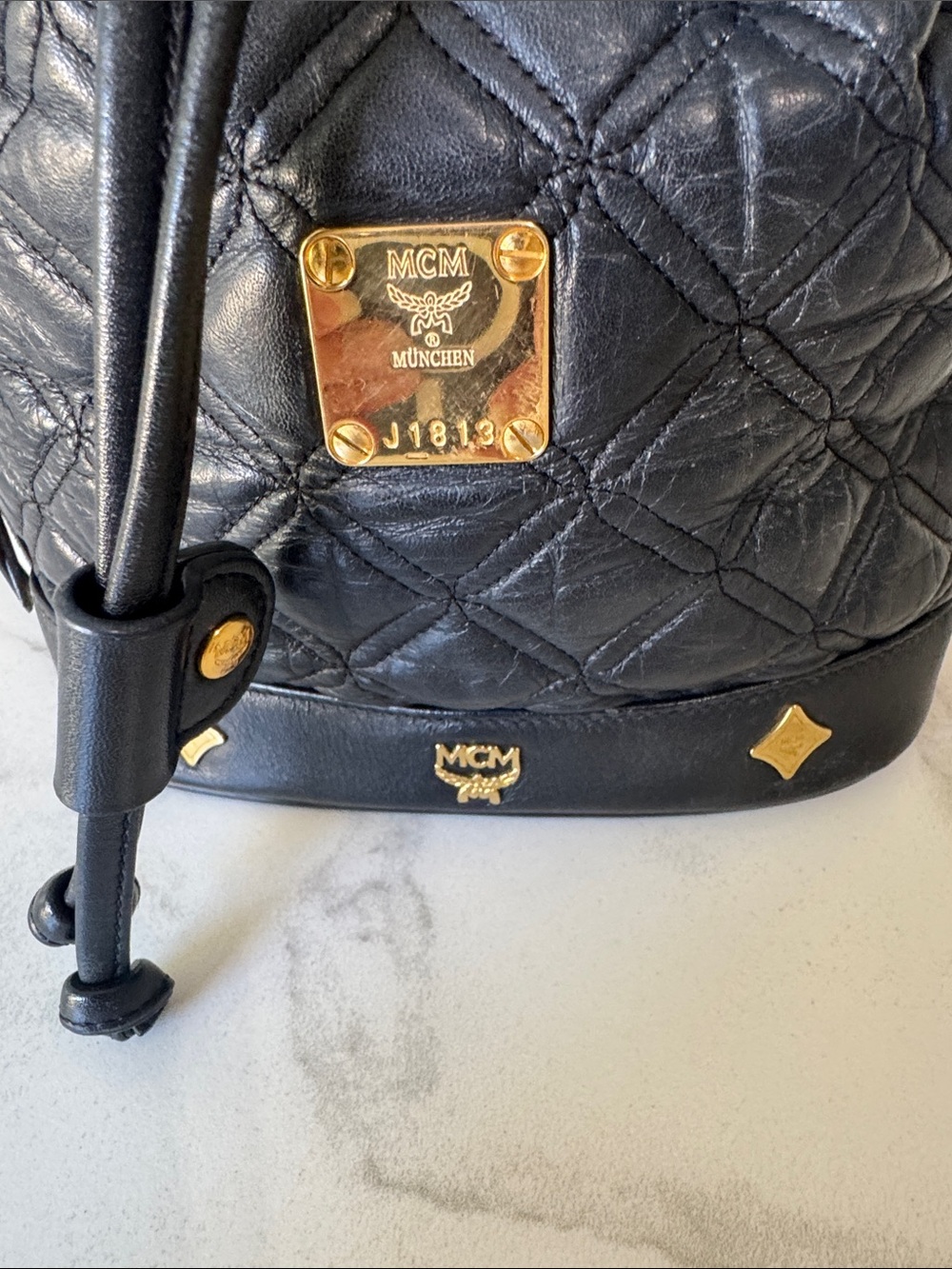 Rare Vintage MCM Michael Cromer Handheld Mini Bucket Bag - Quilted Lambskin - Picture 4 of 13